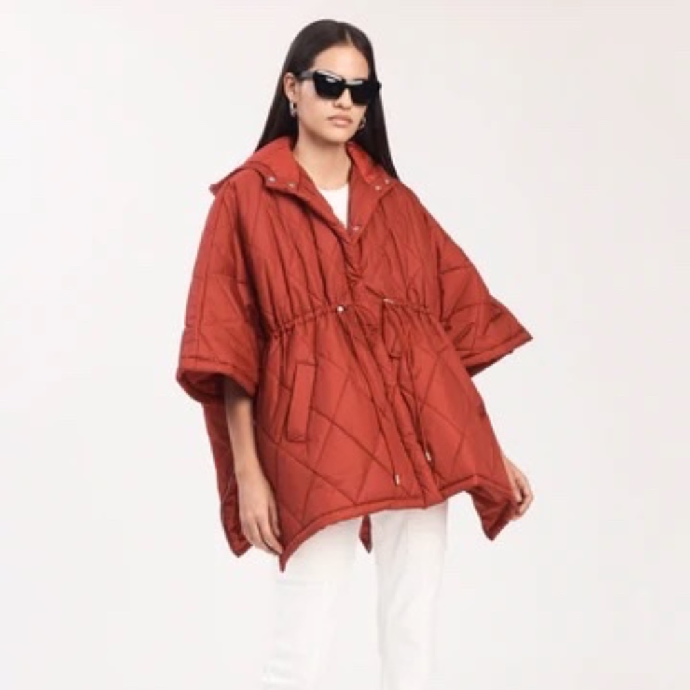 New with Tags! Derek Lam 10 Crosby Quilted Payton Poncho - Red Size Medium